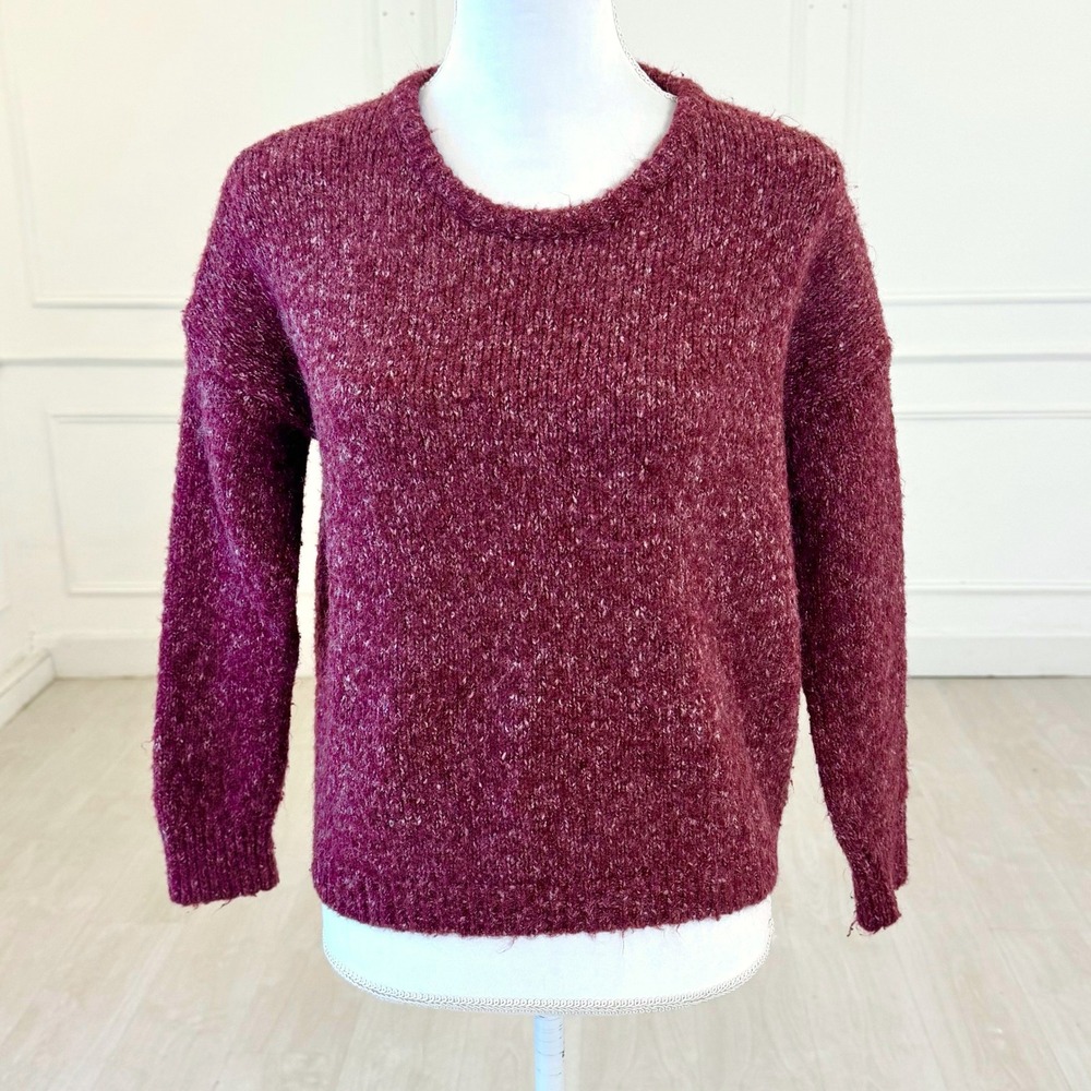 Brandy Melville Brianna Sweater Womens One Size Burgundy Marled Wool Blend Knit